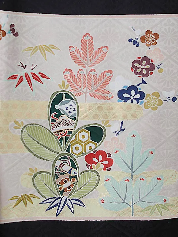 男児産着0177【正絹】黒 ベージュ 松