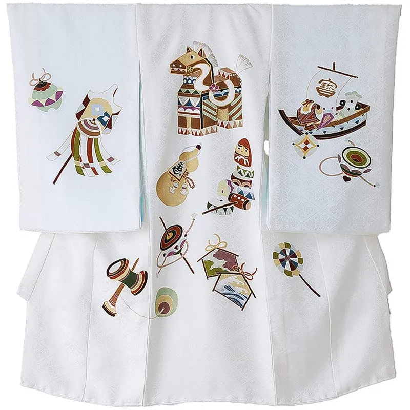 男児産着0178【正絹】白 馬 宝船 京友禅