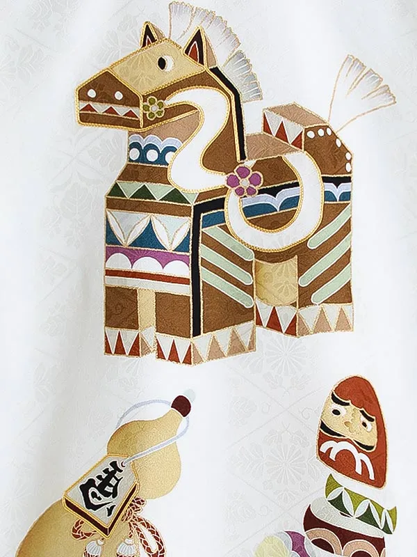 男児産着0178【正絹】白 馬 宝船 京友禅