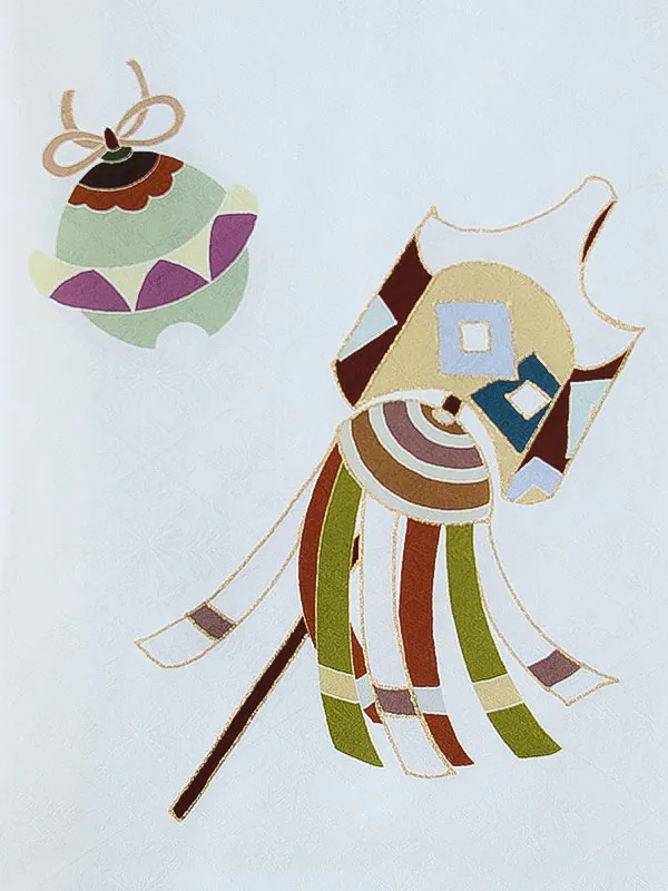 男児産着0178【正絹】白 馬 宝船 京友禅