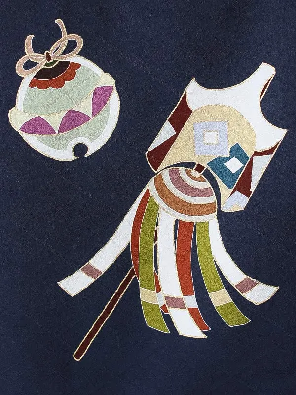 男児産着0179【正絹】紺 馬 宝船 京友禅