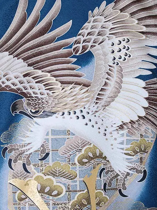 男児産着0180 青 鷹 兜 松