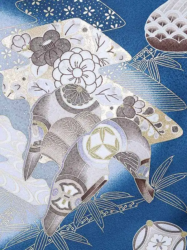 男児産着0180 青 鷹 兜 松