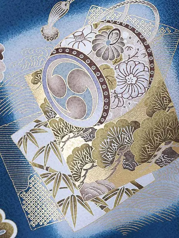 男児産着0180 青 鷹 兜 松