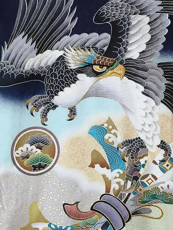 男児産着0186【正絹】紺 鷹 熨斗