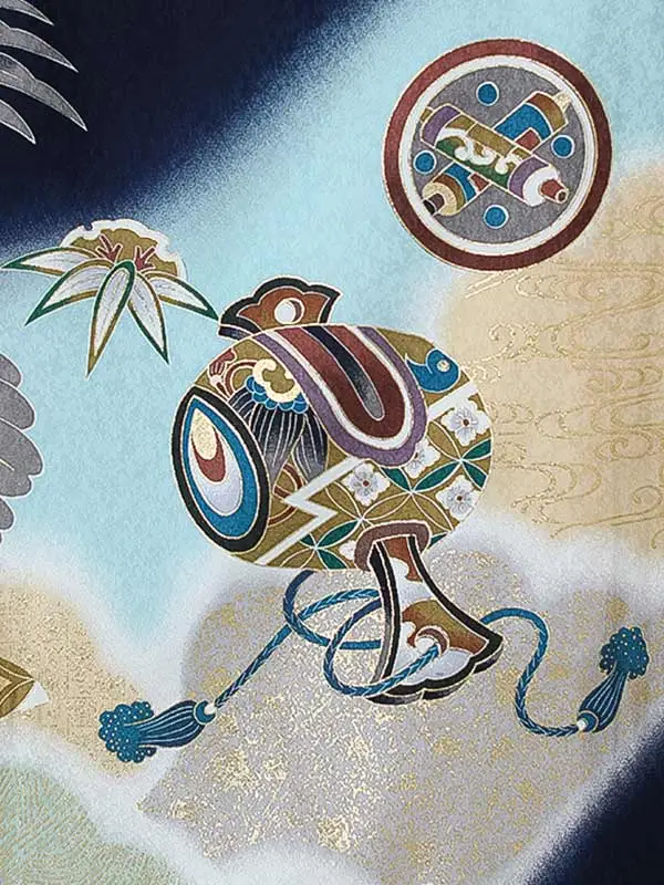 男児産着0186【正絹】紺 鷹 熨斗