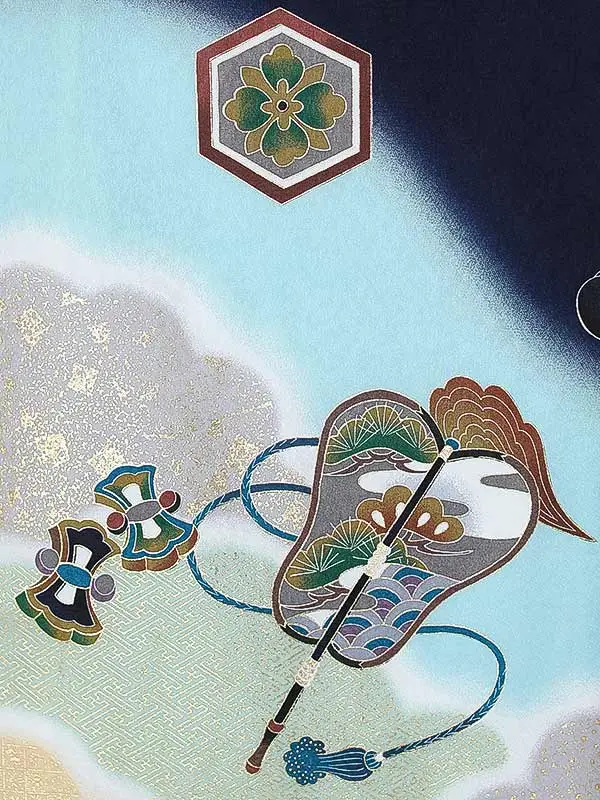 男児産着0186【正絹】紺 鷹 熨斗