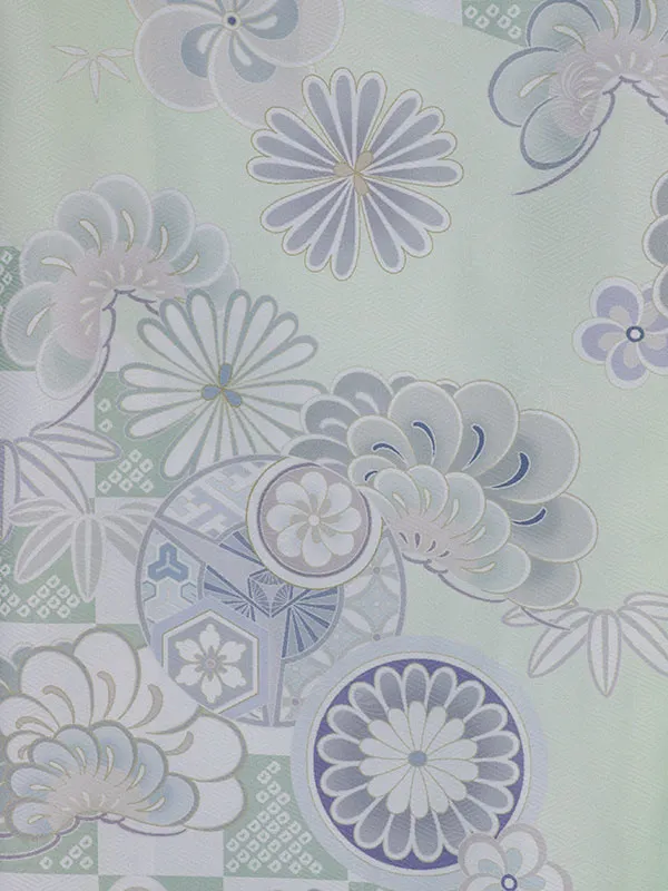 男児産着0204 黄緑 鷹 菊 松