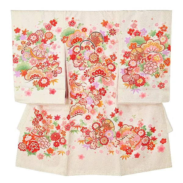 女児産着0047【正絹】白・金たたき 鼓　