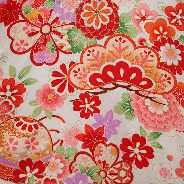 女児産着0047【正絹】白・金たたき 鼓　