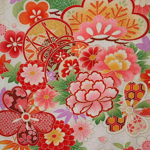 女児産着0047【正絹】白・金たたき 鼓　