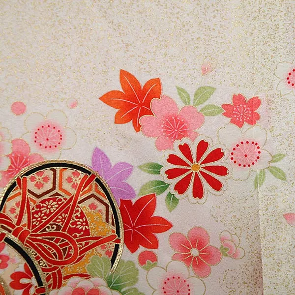 女児産着0047【正絹】白・金たたき 鼓　