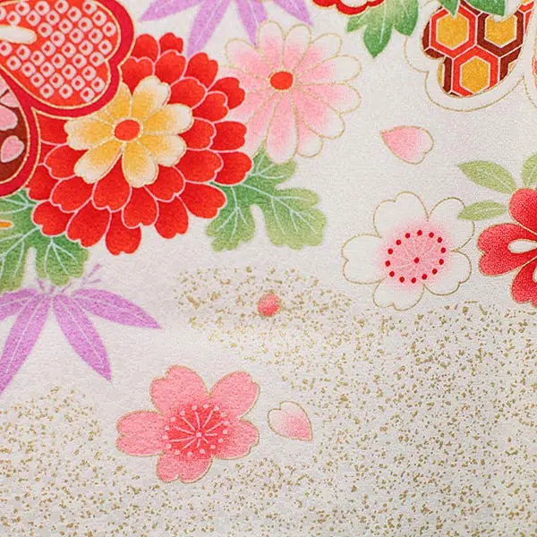 女児産着0047【正絹】白・金たたき 鼓　