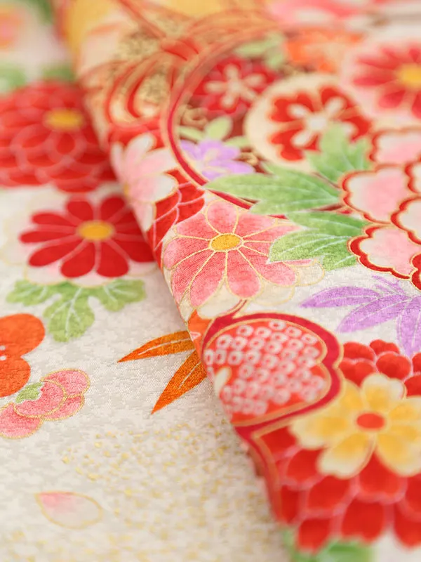 女児産着0047【正絹】白・金たたき 鼓　