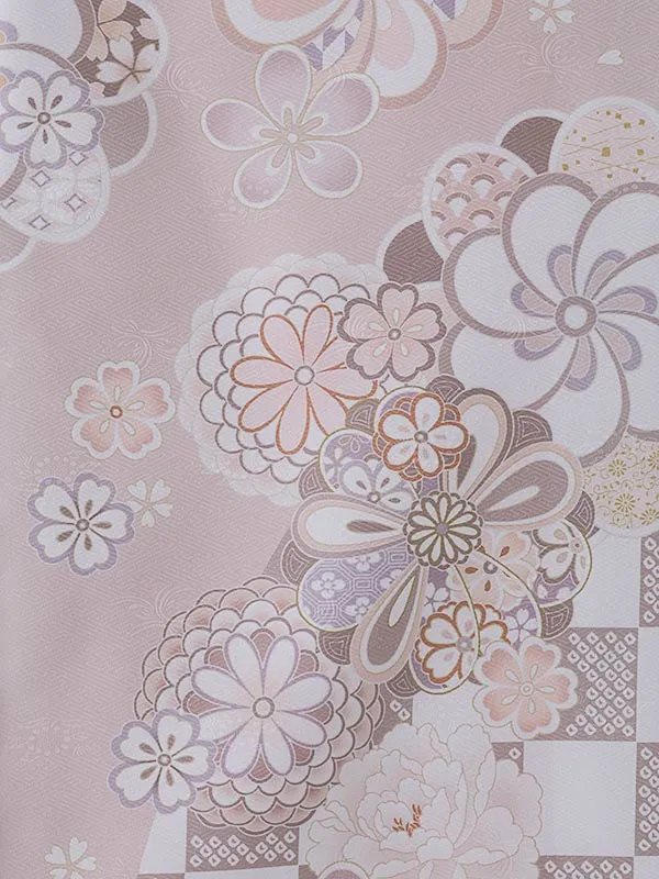 女児産着0154 薄ピンク  大輪菊  花模様