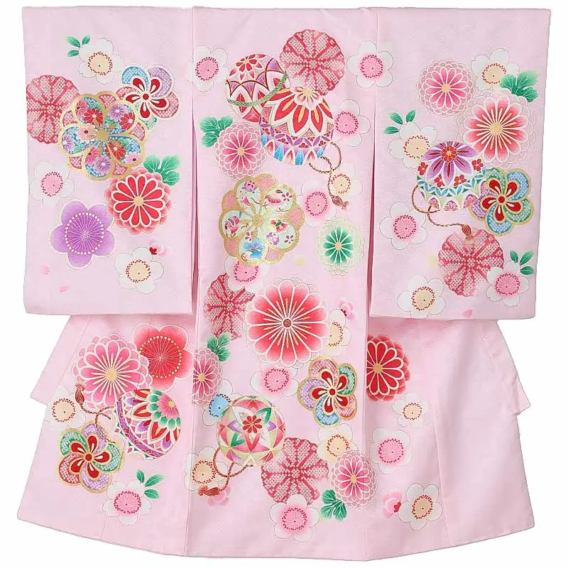 女児産着0158 ピンク 鞠 花模様