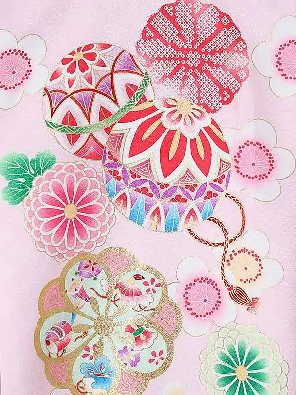 女児産着0158 ピンク 鞠 花模様