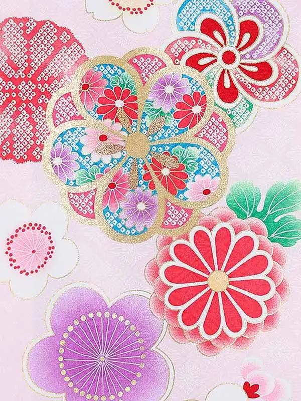 女児産着0158 ピンク 鞠 花模様