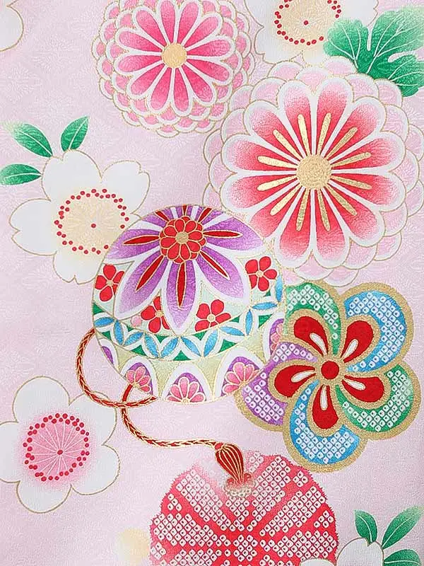 女児産着0158 ピンク 鞠 花模様