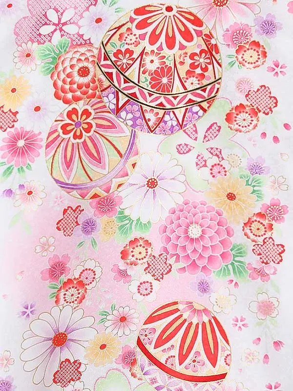 女児産着0159 白 鞠 花模様