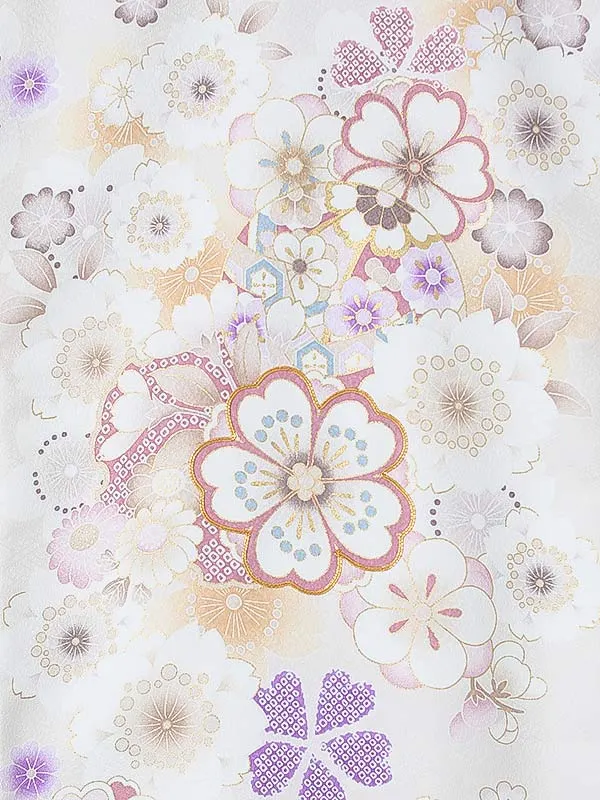 女児産着0161 アイボリー 桜 花模様