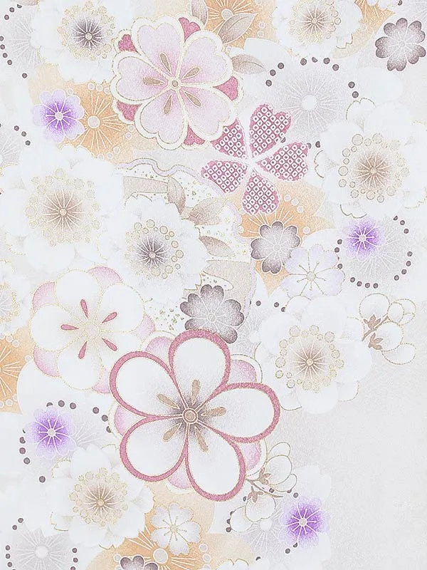 女児産着0161 アイボリー 桜 花模様