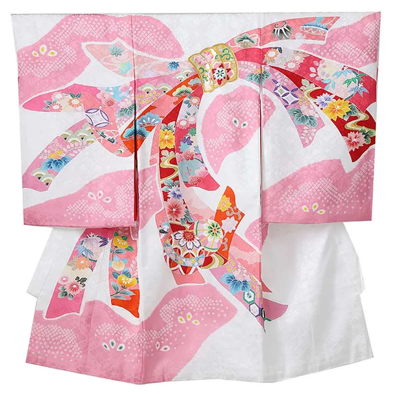 女児産着0162【正絹】白 ピンク 熨斗