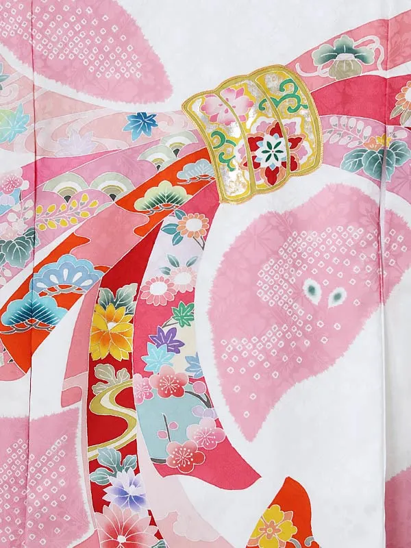 女児産着0162【正絹】白 ピンク 熨斗