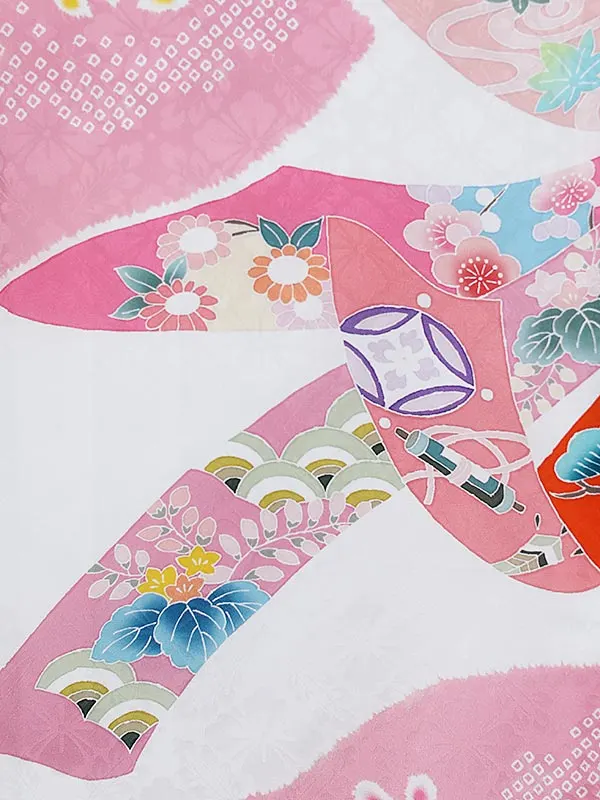 女児産着0162【正絹】白 ピンク 熨斗