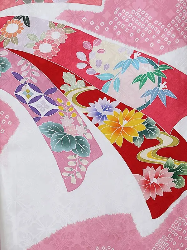 女児産着0162【正絹】白 ピンク 熨斗