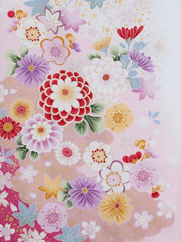 女児産着0163 白 ピンク 牡丹 鞠