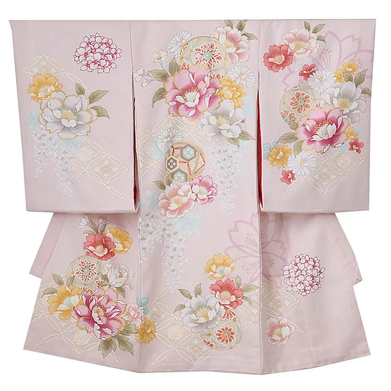 女児産着0164 薄ピンク 牡丹 花模様