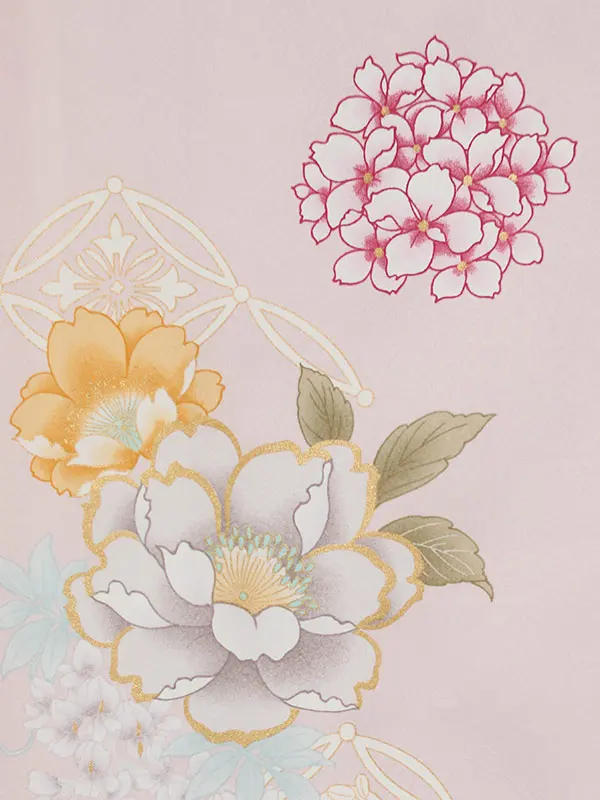 女児産着0164 薄ピンク 牡丹 花模様