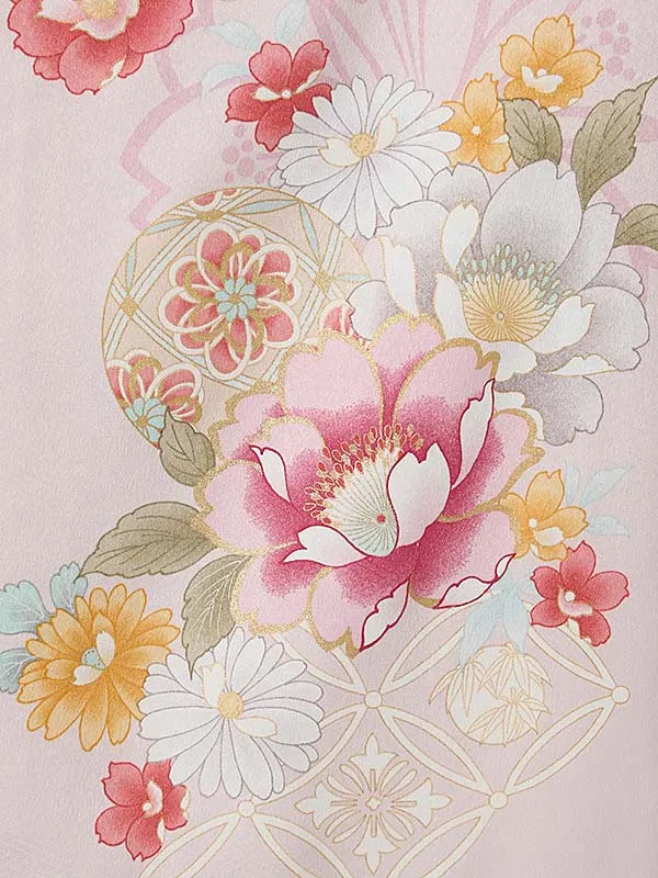 女児産着0164 薄ピンク 牡丹 花模様