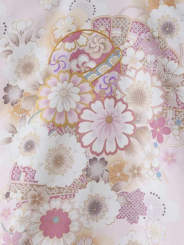 女児産着0166 薄ピンク 鞠 花模様