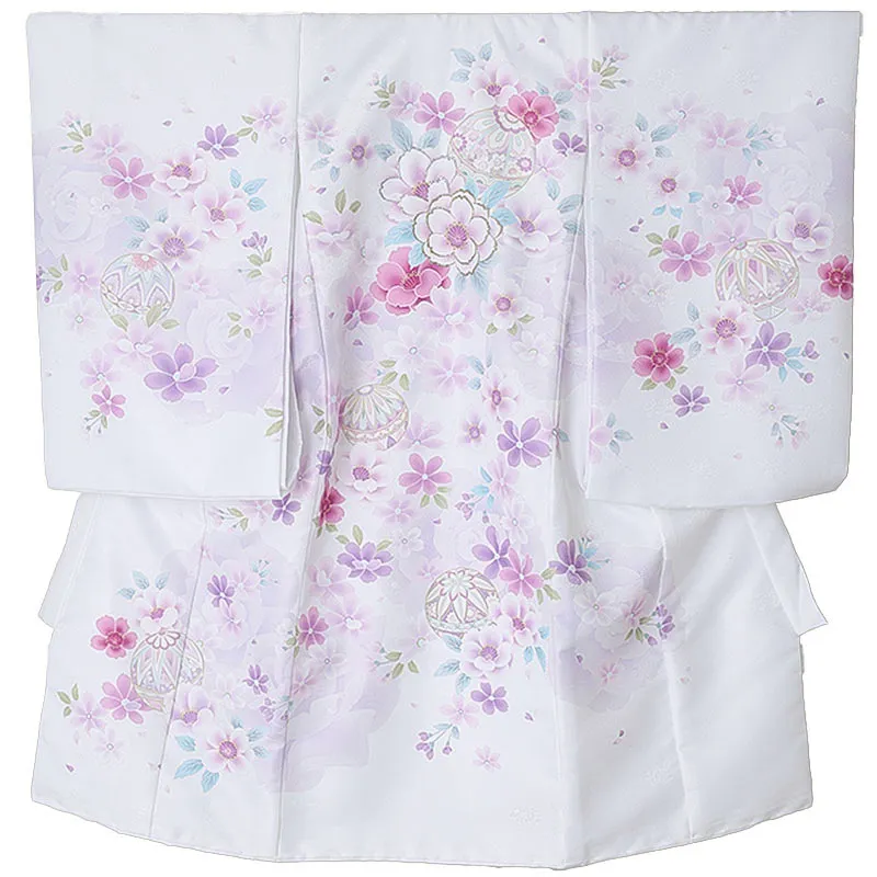 女児産着0167 白 薄紫 鞠 花模様