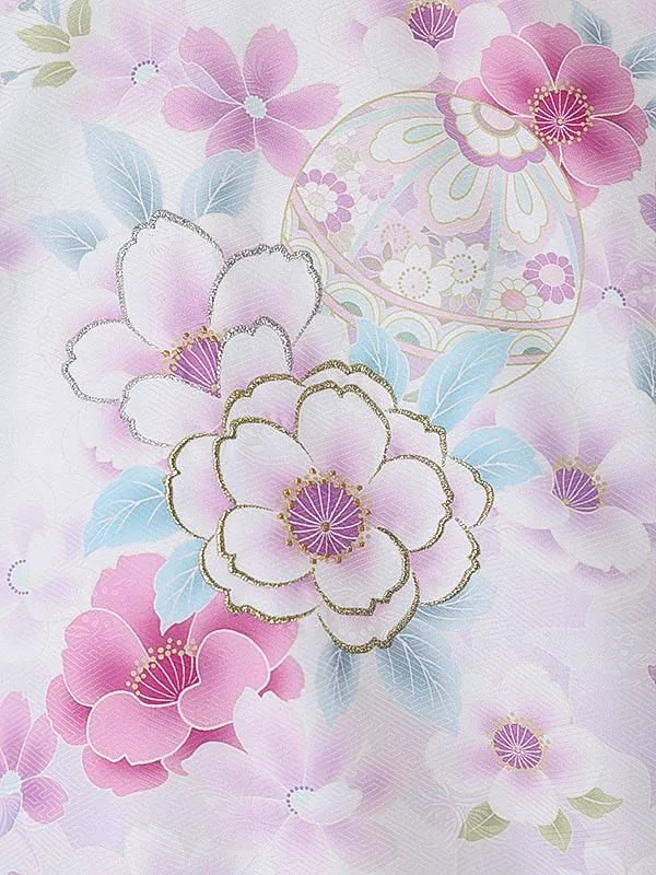 女児産着0167 白 薄紫 鞠 花模様