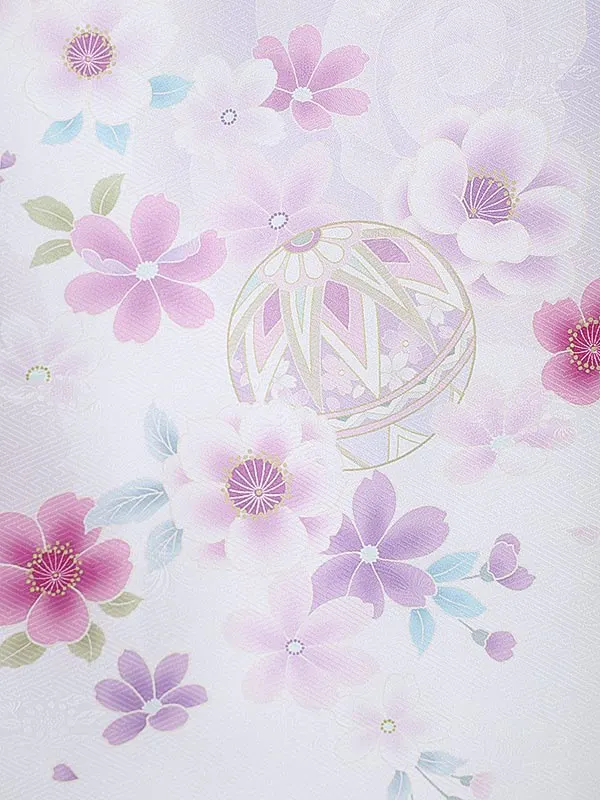 女児産着0167 白 薄紫 鞠 花模様