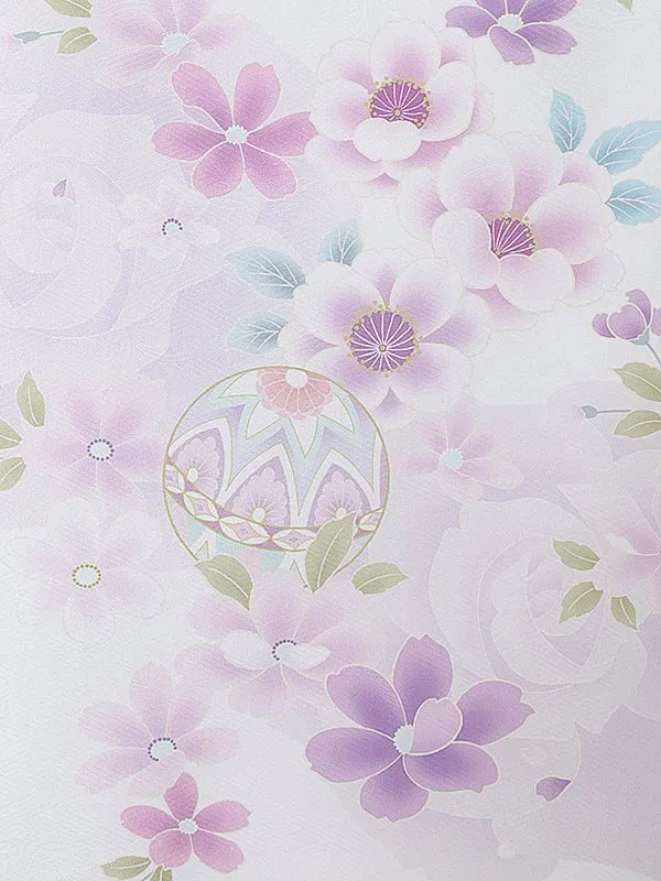 女児産着0167 白 薄紫 鞠 花模様