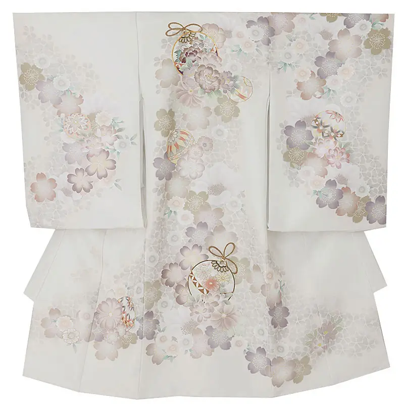 女児産着0169 オフホワイト 鞠 花模様