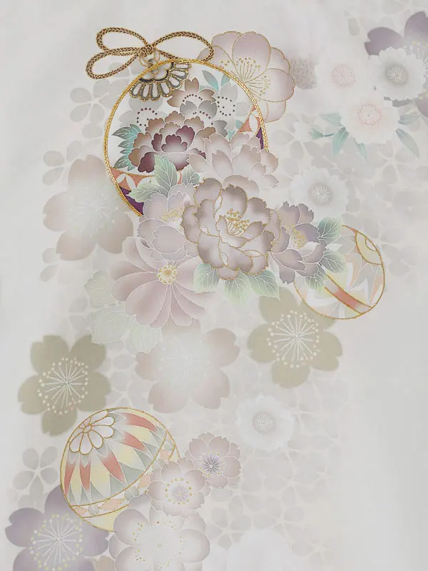 女児産着0169 オフホワイト 鞠 花模様