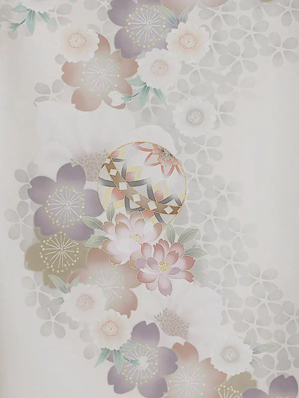 女児産着0169 オフホワイト 鞠 花模様