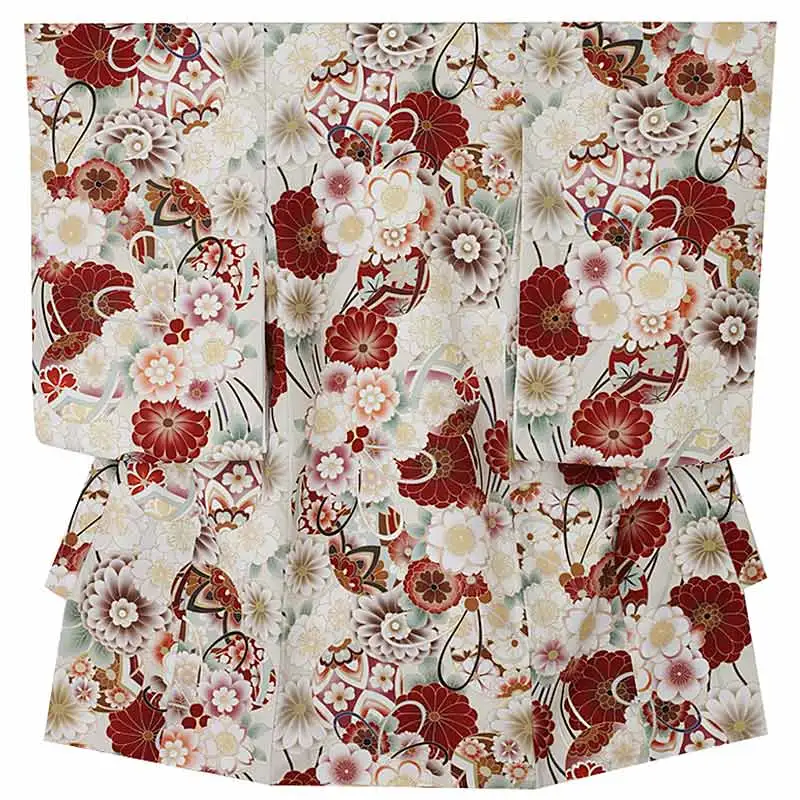 女児産着0170 アイボリー 赤 鞠 花模様