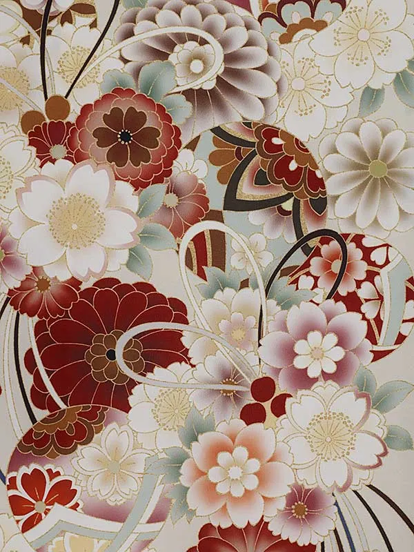 女児産着0170 アイボリー 赤 鞠 花模様