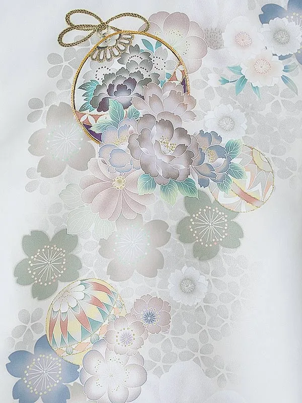 女児産着0174 クリーム 鞠 花模様