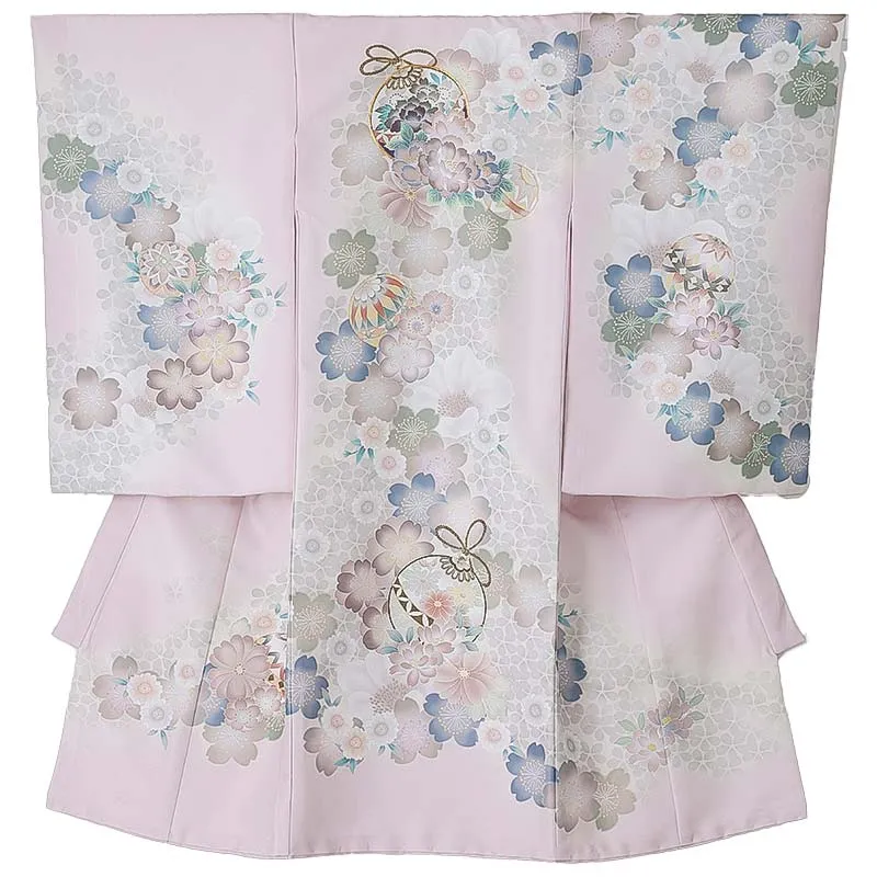 女児産着0175 薄ピンク 鞠 花模様