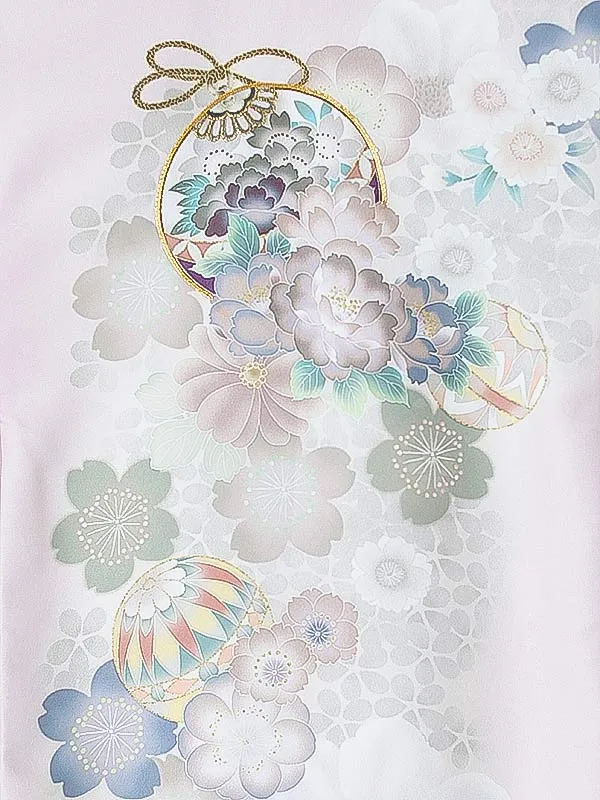 女児産着0175 薄ピンク 鞠 花模様