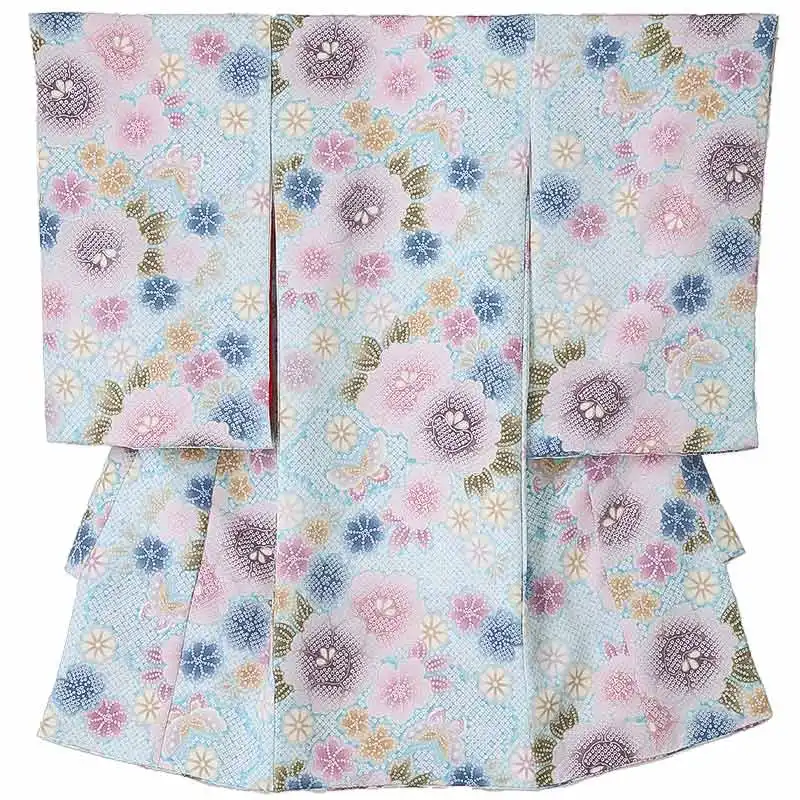 女児産着0176 水色 花模様 絞り柄