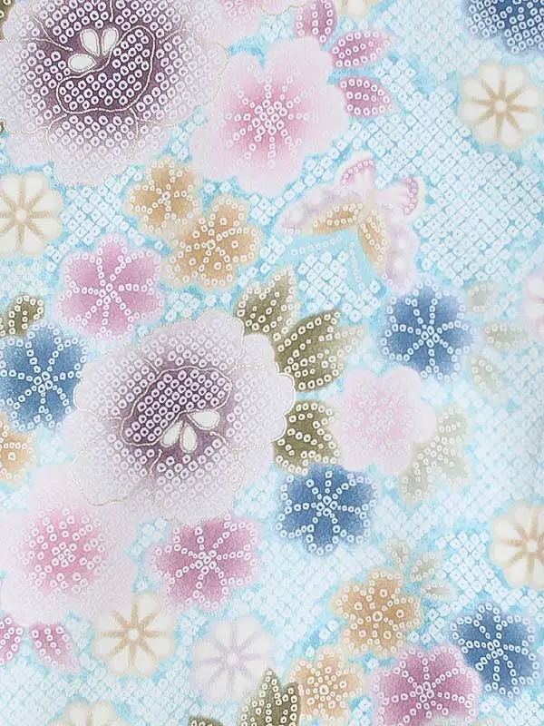 女児産着0176 水色 花模様 絞り柄