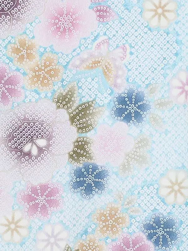 女児産着0176 水色 花模様 絞り柄